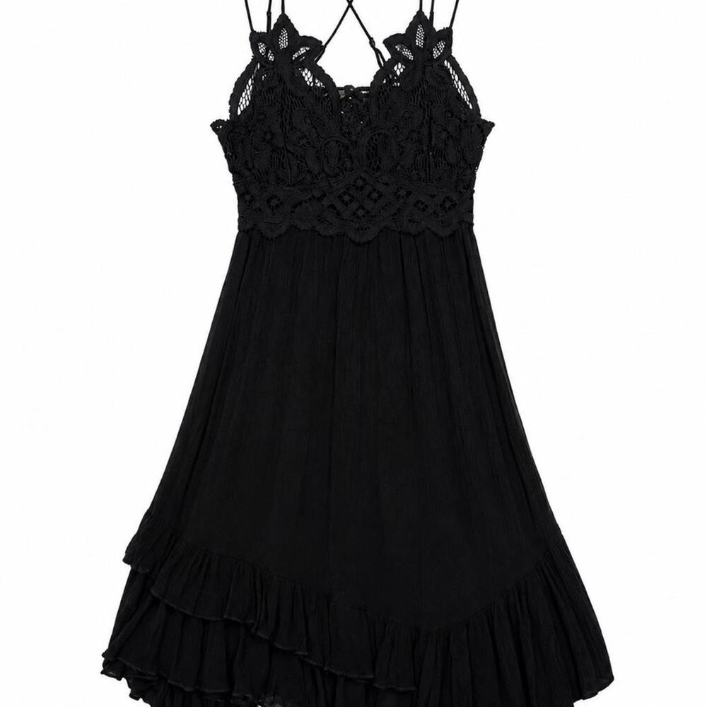 Free People Black Lace Crochet Mini Dress XS - Picture 4 of 6